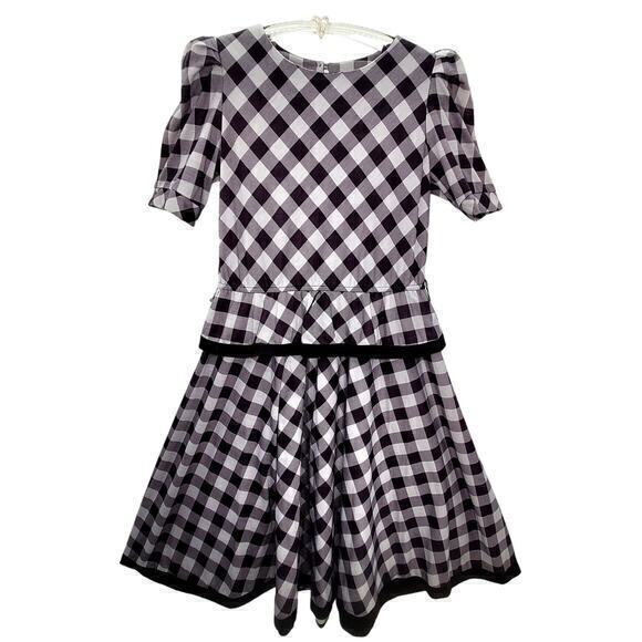 Tabby Dresses & Skirts - Tabby Knit Gingham Peplum Puffy Short Sleeve Vintage Maxi Fit n Flare Dress